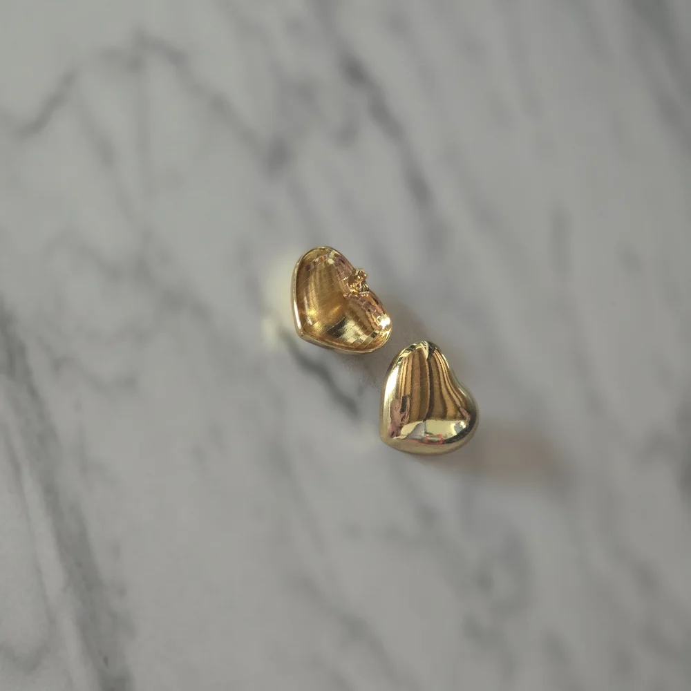 โจ Stainless Steel Gold Puffy Heart Stud Earrings โจ - Picture 5 of 8